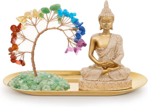 dropship from factory innolites 7 chakra crystal tree and buddha statue set, yoga meditation decor, money tree and buda statues for home living room office shelf decoration wealth and luck mass production supply