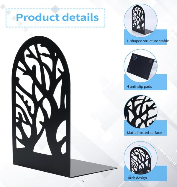 supplier direct eoout bookends for shelves decorative, 5 pairs of tree bookends supports, black metal book stoppers for heavy books, heavy duty book ends for home office school. wholesale prices