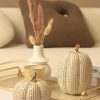dropship from factory fall thanksgiving pumpkin decor figurine clearance, 2 pcs fake pumpkin statues for helloweentabletop decorating, white and gold resin pumpkins for autumn harvest home decor, farmhouse, gift package mass production supply