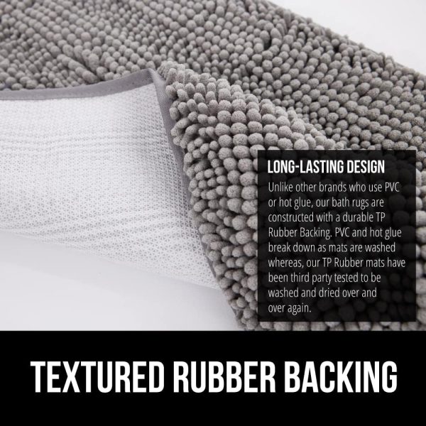 global sourcing gorilla grip bath rug mat 24x17, thick soft absorbent chenille, rubber backing quick dry microfiber mats, machine washable rugs for shower floor, bathroom runner bathmat accessories decor, grey oem/odm services