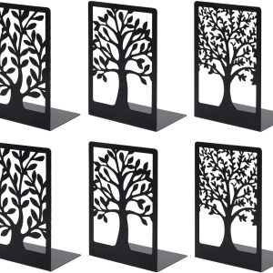 supplier direct eoout bookends, 3 pairs of book ends for shelves decorative, black metal bookend supports for heavy books, tree book holders for shelf decoration, book stoppers for home office school wholesale prices