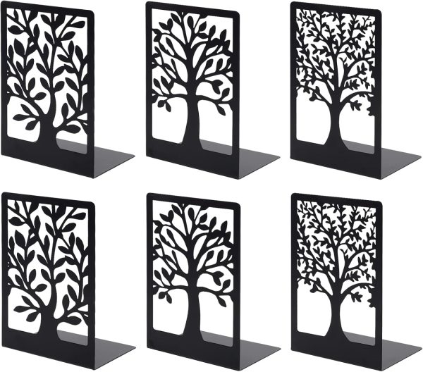 supplier direct eoout bookends, 3 pairs of book ends for shelves decorative, black metal bookend supports for heavy books, tree book holders for shelf decoration, book stoppers for home office school wholesale prices