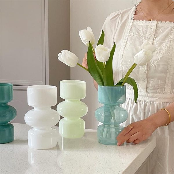 oem/odm services jspyfits glass hydroponic flower vase, 7 inches colored glass bubble vase for flower, three-layer glass funky vase for home/office/weddings/party table flower decor (milky green) affordable bulk deals