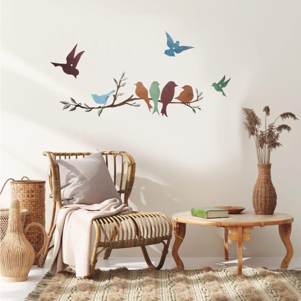factory direct ferraycle metal bird wall art birds on the branch wall decor leaves with birds metal sculpture bird silhouette metal ornament branch wall hanging sign for balcony garden decor (cute colors) volume discount