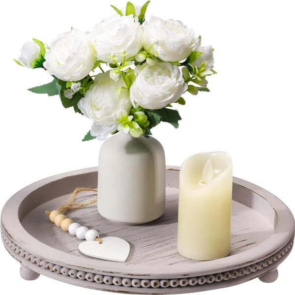 wholesale direct handmade wooden decorative tray, small beaded coffee table tray decor, grey round decorative tray for coffee table, dining room table entryway and living room table bulk purchase at factory prices