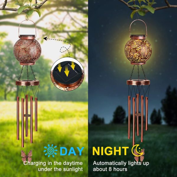 producer to buyer wind chimes for outside butterfly solar lantern, 38" flower solar wind chimes gifts for mom hanging lights, garden decor memorial wind chime, christmas windchimes outdoors gifts for women discounted pricing