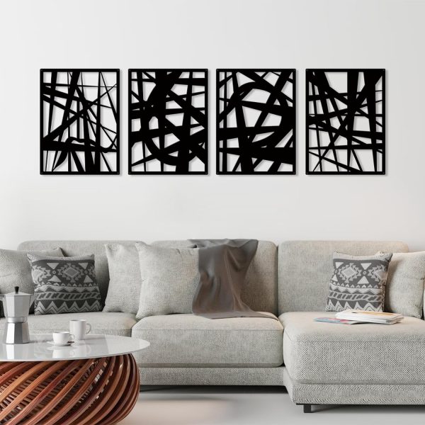 factory direct rufhvty 4 pcs metal abstract wall art, black single line home decor, minimalist 3d textured sculptures artwork for living room bedroom bathroom office study(black 11"x16") volume discount