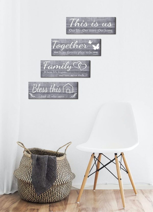 bulk purchase joyhawk 4 pieces wall decor signs, this is us, together, bless this home, family rustic wooden farmhouse wall art décor for living room bedroom kitchen, , 4.7 x 13.8 inch(grey) trade price