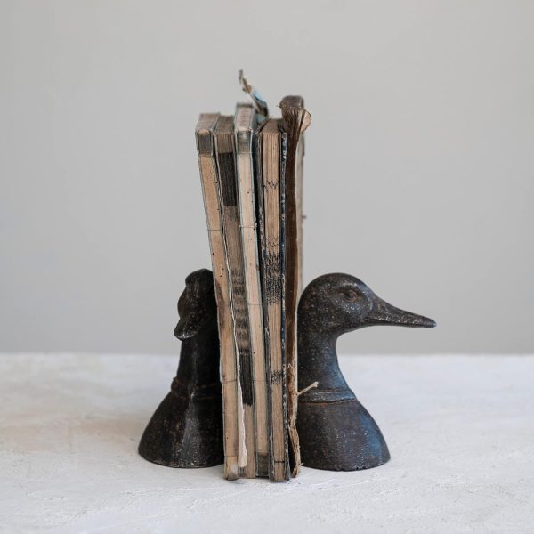 supplier direct creative co-op decorative distressed cast metal duck head bookends, black, set of 2 wholesale prices