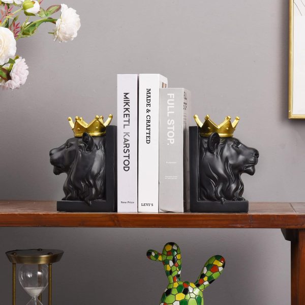 supplier direct book ends decorative, lion bookends for shelves, animal book stopper decorative, modern book ends for heavy books, lion figurines statues indoor, unique book lover gift(black lion) wholesale prices