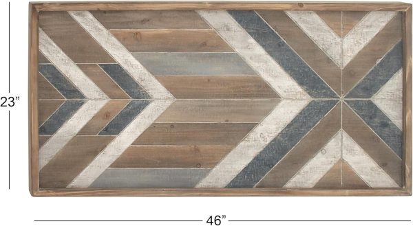 bulk purchase deco 79 wooden geometric handmade home wall decor southwestern wall sculpture, wall art 46" x 1" x 23", multi colored trade price