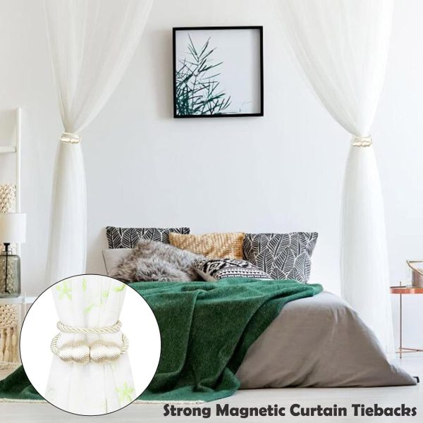 bulk purchase magnetic curtain tiebacks 2 pack rope decorative curtain tie backs elegant curtain holders for drapes outdoor window treatment holdbacks, beige factory discount