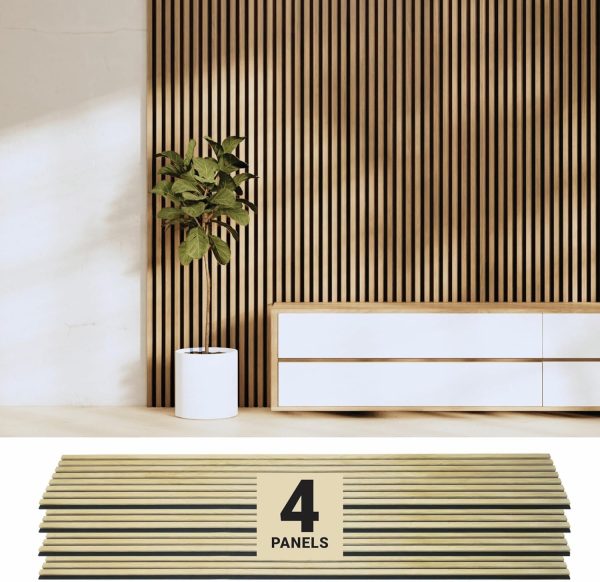bulk purchase wood panels for wall - oak acoustic wall panels - 4pk wall wood panels - 94.49” x 12 - soundproof wood wall panels for decor - acoustic slat wood wall panels for interior decoration of walls (oak) trade price