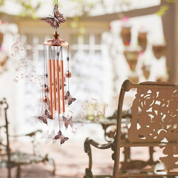 producer to buyer wind chimes outdoor clearance, butterflies aluminum tube windchime with s hook,patio garden decor, housewarming gift. discounted pricing