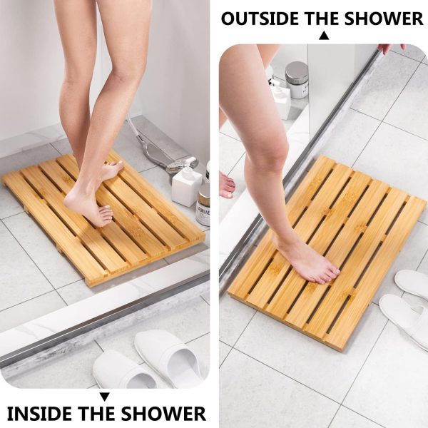 manufacturer direct domax bamboo bath mat for bathroom - shower mat non slip waterproof wooden shower floor mat for doorway sauna spa yard patio pool outdoor use (natural, 21.26 x 14.17 x 1.3 inch) trade price