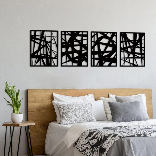 factory direct rufhvty 4 pcs metal abstract wall art, black single line home decor, minimalist 3d textured sculptures artwork for living room bedroom bathroom office study(black 11"x16") volume discount