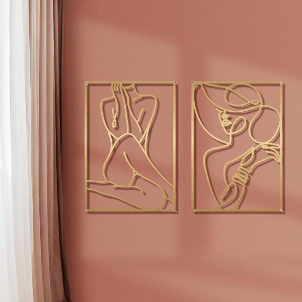 factory direct glamativity 4 pack gold wall art décor, minimalist décor single line art wall décor, real metal wall art, woman's body shape abstract wall art (gold elegant style, m size 17 x 11.8'') volume discount