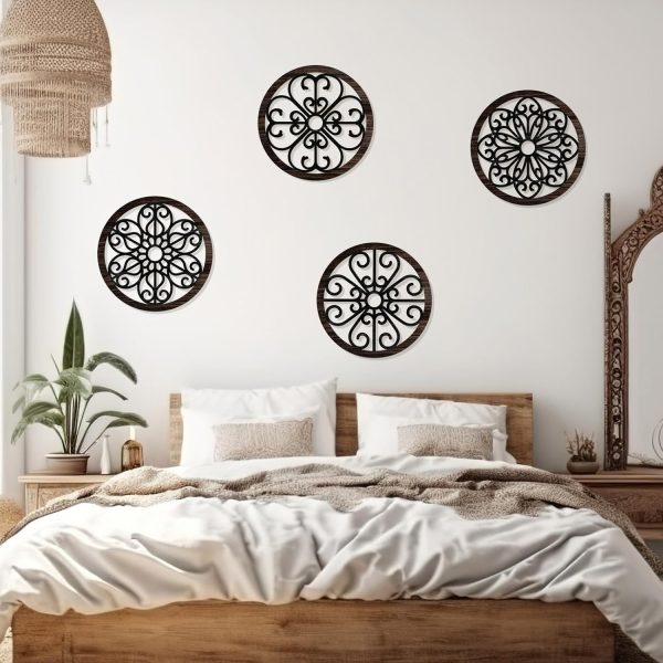 bulk purchase zzbakress 4 pcs wooden grainy rustic wall art farmhouse wall decor wooden exquisite hollow pattern wall decor elegant round wall art for living room dinner room kitchen bedroom hallway (black, rustic) trade price