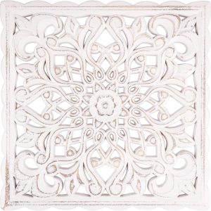 bulk purchase wall décor art, carved wooden wall panel hanging decor, decorative carved floral-patterned distressed white mdf wall panel for iving room bedroom, 12" x 12" trade price
