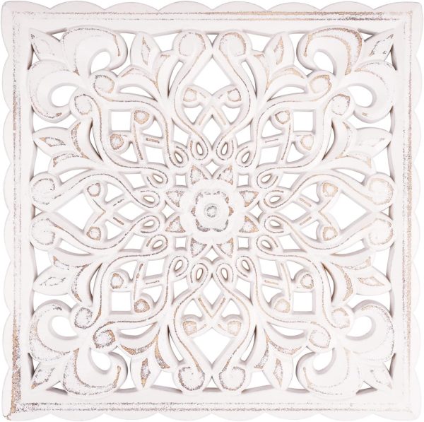 bulk purchase wall décor art, carved wooden wall panel hanging decor, decorative carved floral-patterned distressed white mdf wall panel for iving room bedroom, 12" x 12" trade price