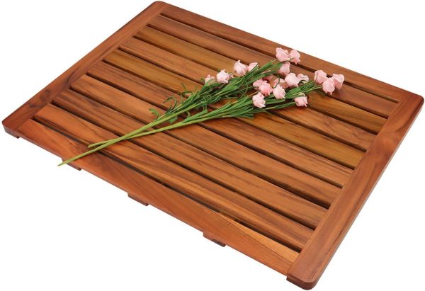 manufacturer direct utoplike (24"x18") teak wood bath mat, shower mat for bathroom, wooden floor mat square large for spa home or outdoor trade price