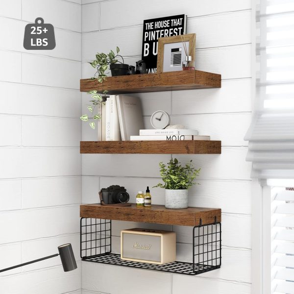 bulk purchase qeeig bathroom shelves over toilet wall mounted floating shelves farmhouse shelf toilet paper storage small 16 inch set of 3, rustic brown (019-bn3) trade price