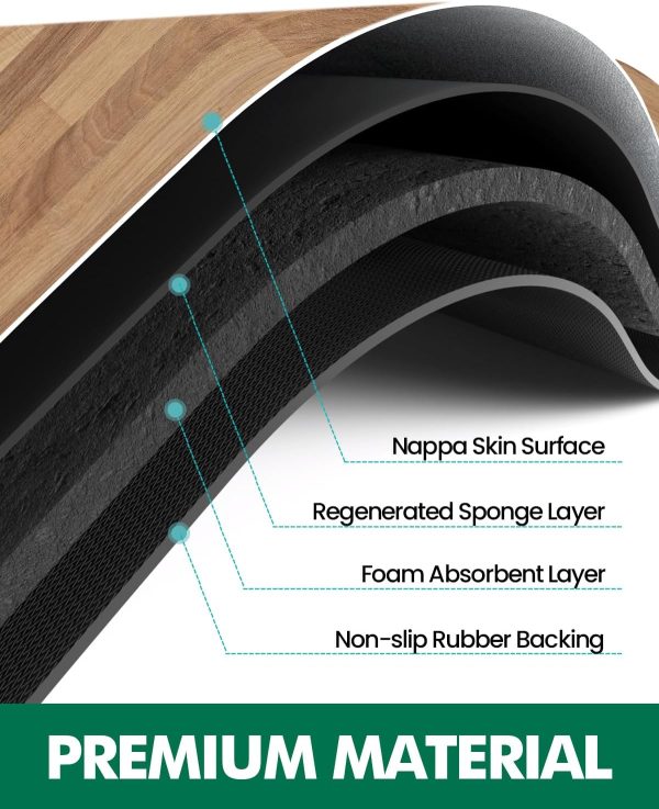 manufacturer direct lumi 2pcs ultra-thin wood grain kitchen mat set, low profile, non slip, quick dry, washable kitchen rugs, teak, 17"x31.5" + 17"x60" trade price