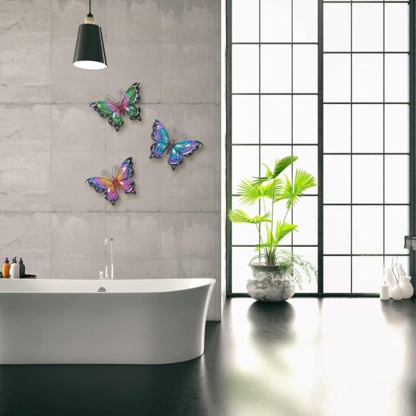 factory direct 3 pack metal butterfly wall art outdoor decor, butterflies spring wall sculpture hanging metal wall decorations for garden, patio, fence, yard, living room, bedroom volume discount