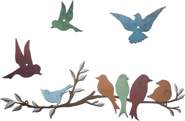 factory direct ferraycle metal bird wall art birds on the branch wall decor leaves with birds metal sculpture bird silhouette metal ornament branch wall hanging sign for balcony garden decor (cute colors) volume discount