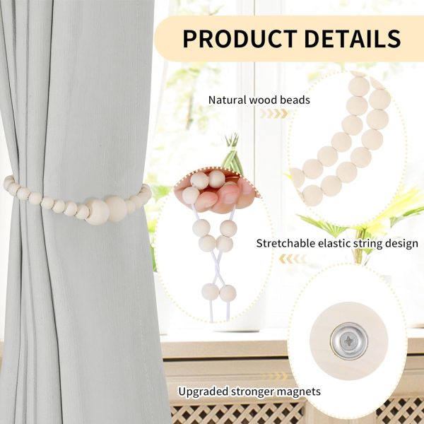 bulk purchase magnetic curtain tiebacks, 2 pack curtain holdbacks for draperies, wood bead curtain tiebacks, elegant curtain tie backs for bedroom decor, boho room decor, nursery decor, farmhouse decor factory discount