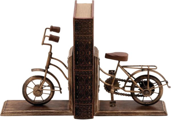 supplier direct deco 79 vintage wood bookends metal cycle pr h-26778, 7"w, 9"h, brass wholesale prices