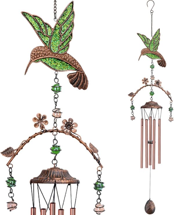 producer to buyer wind chimes - hummingbird wind chimes for outside deep tone 34 inches 5 aluminum tubes, thanksgiving, christmas, birthday gifts for mom, grandma, decorations for home, garden, patio, backyard discounted pricing