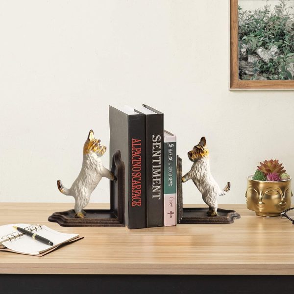 supplier direct decorative bookends - cast iron dogs sculptural bookend pair - heavy duty dog statue, vintage shelf décor wholesale prices