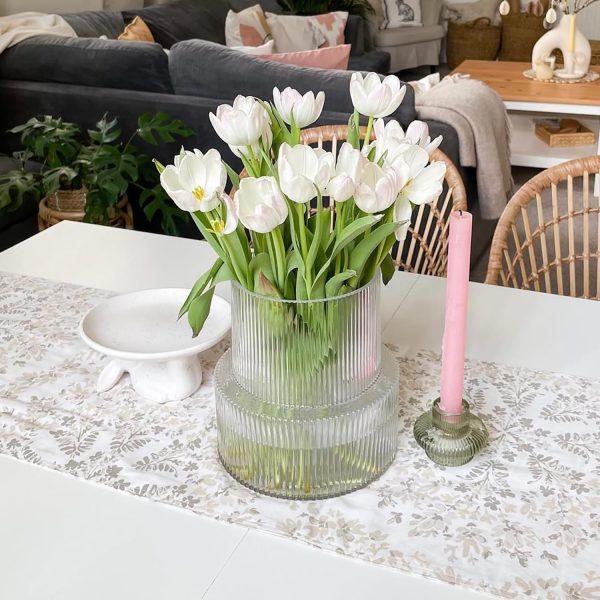 oem/odm services glass vase, ribbed vase, flower vase, fluted glass vase, clear vase, ribbed glass vase for flowers, modern vase for living room, dining table, entryway, shelf, wedding, office, 7.5 inches affordable bulk deals