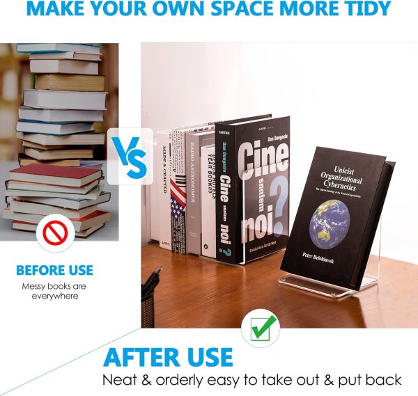 supplier direct maxgear bookends acrylic book ends clear book ends for shelves decorative bookends for shelves non-skid book end heavy duty bookend book holders for shelves book stoppers (2 pair/4 pieces, large) wholesale prices