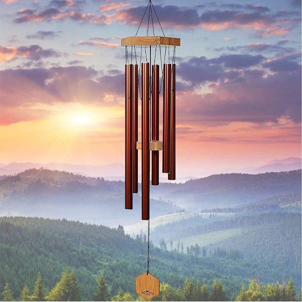producer to buyer upblend outdoors wind chimes for outside - deep tone wind chimes, windchimes outdoors, memorial, sympathy, loss of loved one, gifts for women, ideas for mom, grandma, outdoor porch, 29" copper red discounted pricing