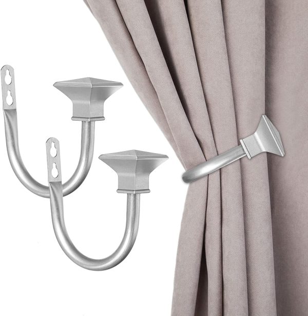 bulk purchase sumnacon set of 2 curtain holdbacks, wall mounted aluminum alloy window drapery tiebacks for bedroom livingroom office come with screws, silver factory discount