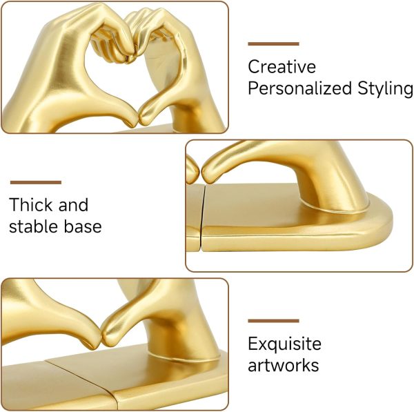 supplier direct moyi decorative book ends,taylor heart hands decor bookends, unique office desk indoor home decor book holder ornaments for living room,bedroom,office room-gold wholesale prices