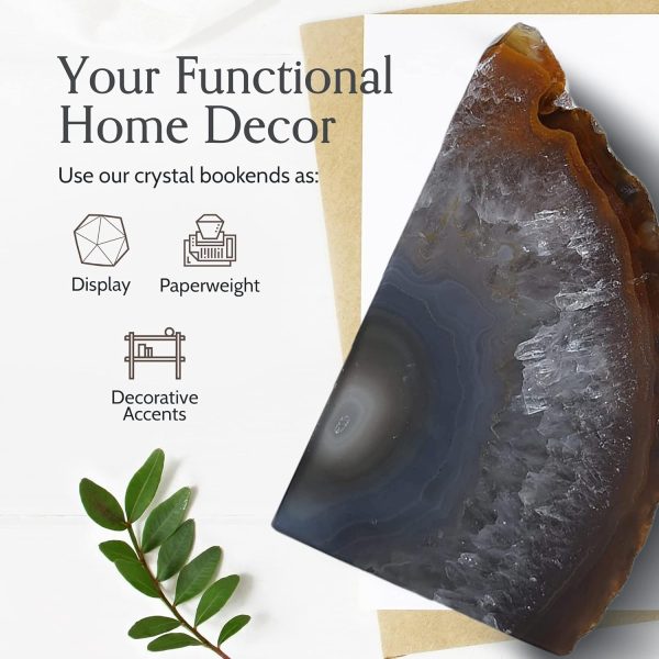 supplier direct nature's decorations agate bookends - a quality natural geode book ends with rubber bumpers for shelves, office, home decor - heavy duty cool stone bookend pair for decoration (2-3 lb) wholesale prices