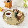 wholesale direct mygift 11 inch deluxe hammered brass round decorative tray - aluminum plated serving display platter, centerpieces and vanity tray - handcrafted in india bulk purchase at factory prices