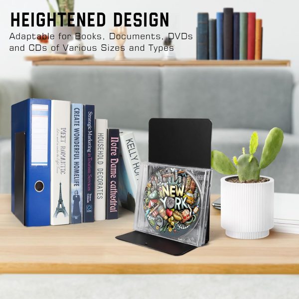 supplier direct vonderso metal bookends black, 2 pairs decorative metal book end supports for shelves gauge metal book divider stopper holders with non-slip anti-scratch rubber pads wholesale prices