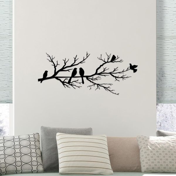 factory direct metal birds wall art, metal vivid birds on branch silhouette wall decor black leaves with bird outdoor metal hanging wall sculpture for home balcony garden(large) volume discount