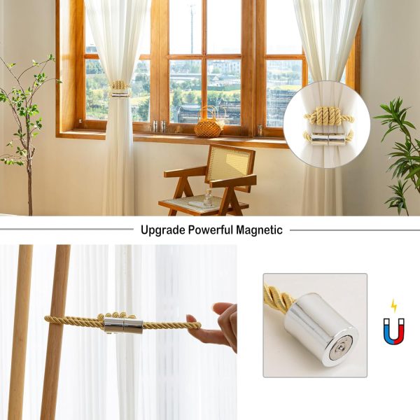 bulk purchase curtain tiebacks magnetic decorative curtain tie backs for curtains 2 pack rope curtain holders for drapes outdoor curtain holdbacks, gold factory discount