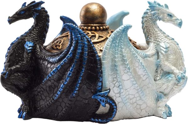 dropship from factory pacific giftware fantasy celtic knotwork dual yin yang dragons decorative trinket jewelry box figurine 5.75" long mass production supply