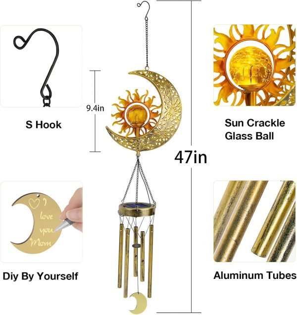 producer to buyer jyps sun moon solar wind chimes for outside crackle glass ball waterproof wind chimes outdoor clearance deep tone garden decor birthday unique gifts for women mom grandma windchimes gardening discounted pricing