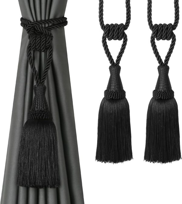 bulk purchase bel avenir curtain tiebacks handmade holdbacks for curtains drape decorative tie backs with tassels(black, 2 pack) factory discount