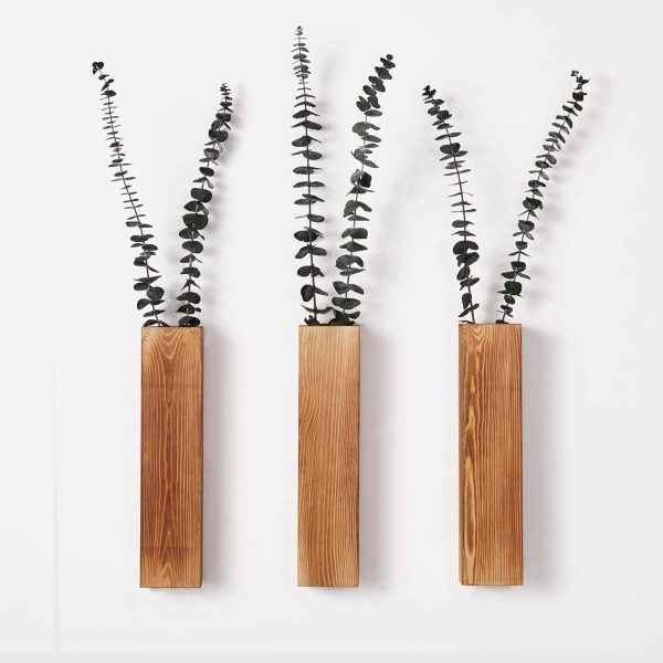 bulk purchase 3 pack wall planters for indoor plants, wood wall decor for bathroom, bedroom living room, modern farmhouse wooden pocket wall vases for dried flowers and faux greenery plants (brown) trade price