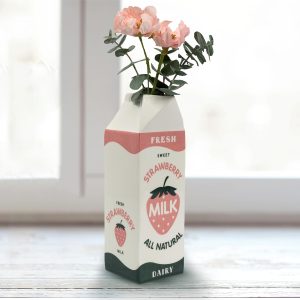 oem/odm services retro strawberry milk carton vase –vintage inspired kawaii ceramic vase -pink strawberry flower vase -cute accent decor for your home kitchen office affordable bulk deals