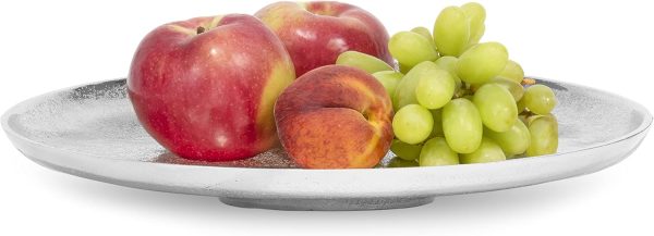 wholesale direct red co. 13” decorative round textured aluminum cake display centerpiece tray in distressed silver finish bulk purchase at factory prices