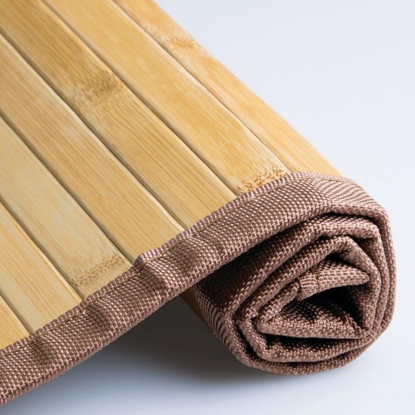 manufacturer direct mdesign natural bamboo rectangular spa bath mat rug with fabric trim - water resistant non-slip shower floor rugs for bathroom vanity, bathtub - echo collection - 2 pack - natural/tan trade price